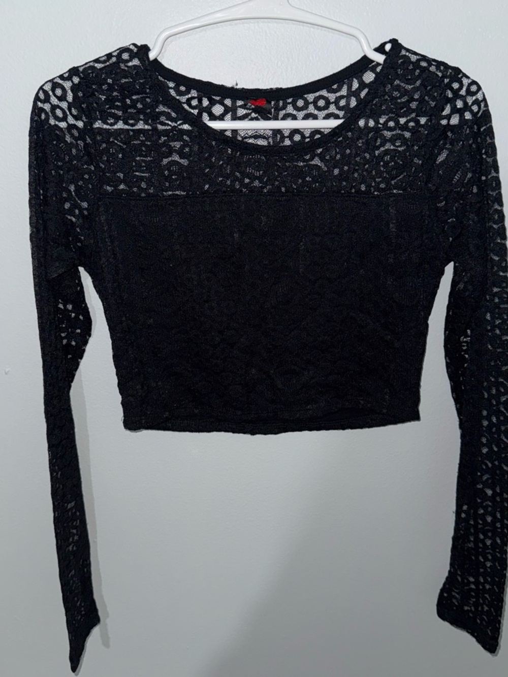 Poof! Black Lace Long-Sleeve Cropped Top
